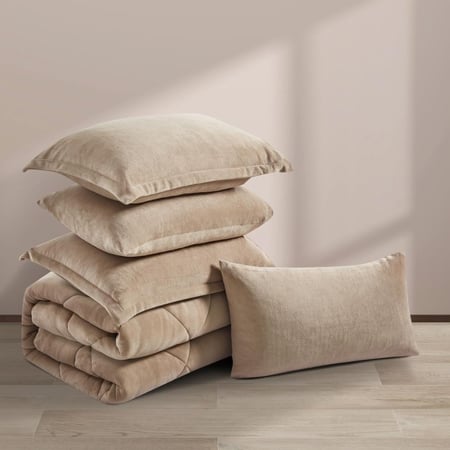 أسعار مفارش شتوية مزدوج مخمل فرو 6 قطع - بيج غامق - مفارش ميلين