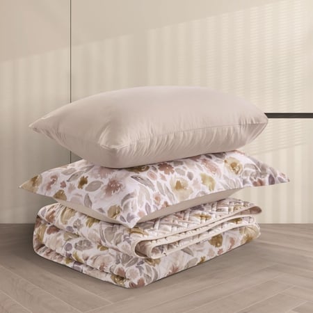 أسعار مفارش نفر ونص صيفي حشوة مضغوطه لون كريمي ابيض - مفارش ميلين