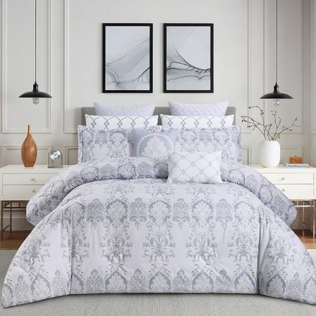 شراء مفارش سرير صيفي كوين 12 قطعة - رصاصي - مفارش ميلين