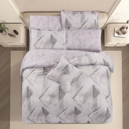 مفارش كوين صيفي وجهين ٧ قطع فيفيان كريمي رصاصي - مفارش ميلين