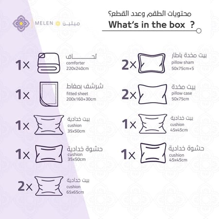 محتويات مفارش سرير صيفي كوين 12 قطعة - رصاصي - مفارش ميلين