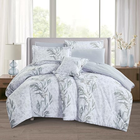 سعر مفارش كوين صيفي وجهين ٧ قطع ويلز - ابيض رصاصي - مفارش ميلين