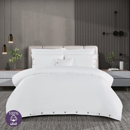 مفرش فندقي قطن عالي النعومة مزدوج 300 غرزه - 8 قطع - نوفا - أبيض