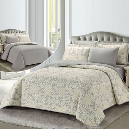 مفرش صيفي مفرد ونص 4 قطع - جورجينا -  بيج - رمادي - مفارش ميلين