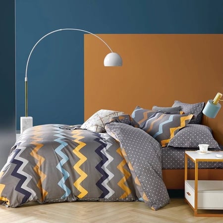 مفرش قطن صيفي مفرد ونص 4 قطع- أتلانتا - رمادي - برتقالي