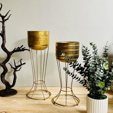 مركن معدن ذهبي انتيك شيك نباتات زينه ومراكن ديكورات المنزل زرع صناعي