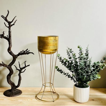 مركن معدن ذهبي انتيك شيك نباتات زينه ومراكن ديكورات المنزل زرع صناعي