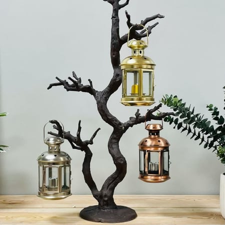 فانوس حديد نحاسي مع شمعة تعمل عالبطارية فوانيس ديكورات رمضان فانوس شمع