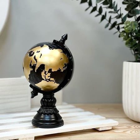 ديكور وحصالة شكل كرة أرضية سيراميك اسود وذهبي تحف وهدايا ديكور منزلي
