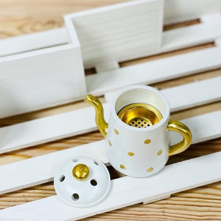 مبخرة سيراميك ابريق انتيك ابيض و ذهبي مباخر ومداخن بخور ديكورات رمضان