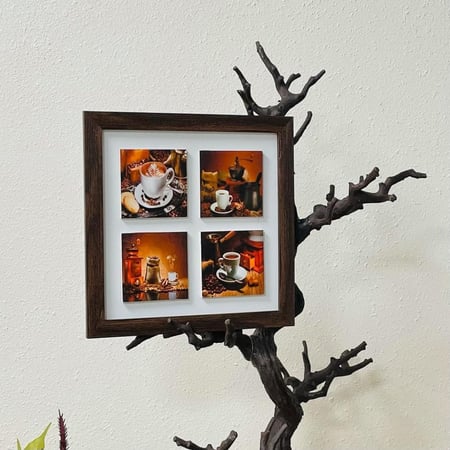 لوحة خشب جدارية مربع للكوفي بصورة فنجانين لوحات جدارية ديكورات المنزل