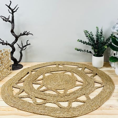 مفرش ارضى دائري من ورق الموز تحف لبيدما مفارش ارضيه ديكورات المنزل