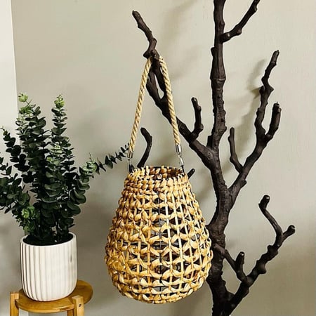 فانوس صغير خشب وحديد و خيزران رمضان يجمعنا ديكورات المنزل إضاءة شموع