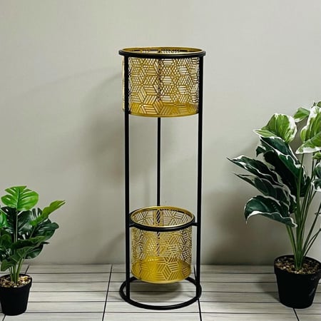 مركن ستاند ذهبي زرع صناعي طبيعي حديد سلل متقن ورد ستاند ورد اسود فن