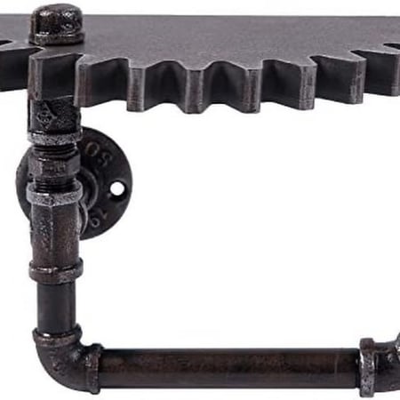 رف جداري حديد وخشب بشكل مواسير لتعليق القبعات والديكور