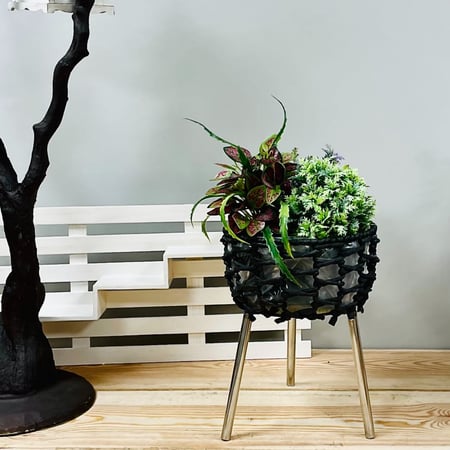 قش مركن زرع دائري مراكن زينة منزل نباتات ديكورات اسود فضي حديد نباتات