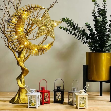 فانوس حديد ملون مع شمعة مضيئة فوانيس ديكورات رمضان فانوس بالبطارية