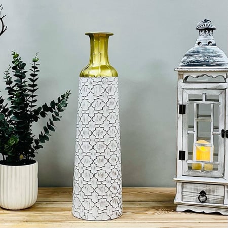 فازة حديد ذهبي وابيض فخمة انتيك تحف وهدايا انتيكات ديكور منزلي و مكتبي