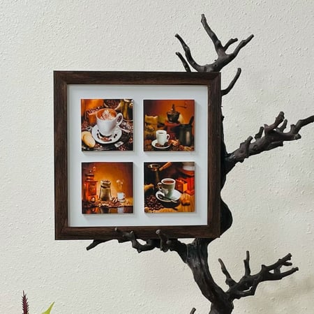 لوحة خشب جدارية مربع للكوفي بصورة فنجانين لوحات جدارية ديكورات المنزل