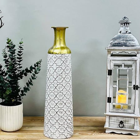 فازة حديد ذهبي وابيض فخمة انتيك تحف وهدايا انتيكات ديكور منزلي و مكتبي