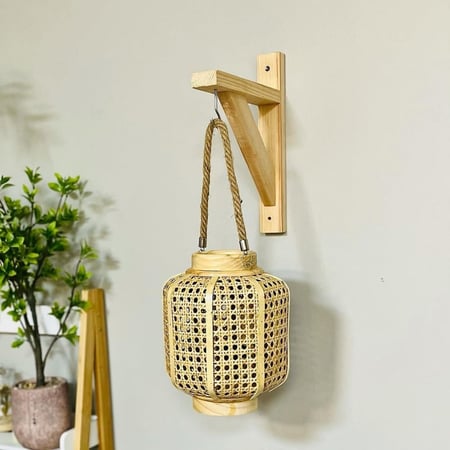 فانوس خشب و خيزران بحبل تعليق وزجاجة للشمعة فوانيس ديكورات رمضان إضاءة