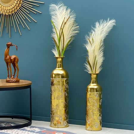 فازة حديد ذهبي تحف وهدايا ديكورات المنزل ديكور مكتبي ريش فازات ديكورات