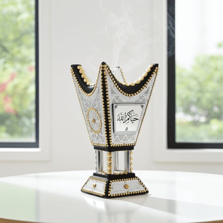 مبخرة سهب الملكية الحائلية 29 سم - خشب أثل طبيعي أزرق وفضي بالاسم.