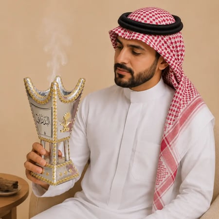 مبخرة خشب واستيل بالاسم ذهبي وفضي حجم وسط متجر سهب للعود