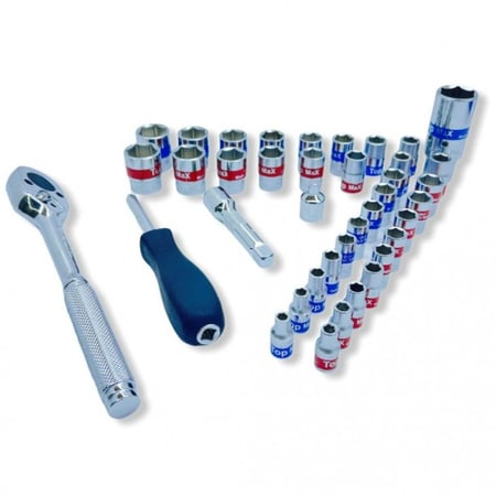 طقم حبوب 3/8" عدد 40 قطعة بالملي والبوصة- توب ماكس