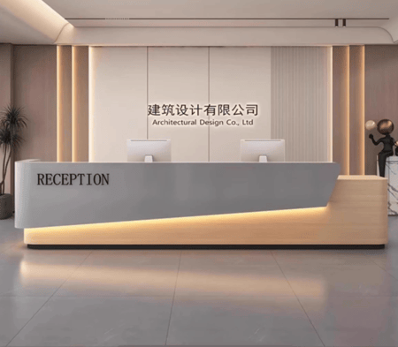 مكتب استقبال  رمادي  مع تفاصيل مضيئة