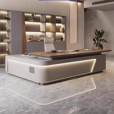 مكتب رئيسي بتصميم أنيق بخطوط  إضاءة ليد راقية