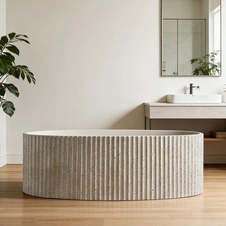 حوض استحمام بيضاوي من الحجر الصناعي بتصميم فرنسي أنيق