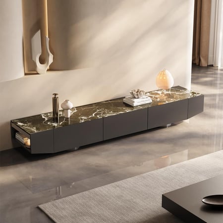 خزانة تلفزيون فاخرة من الحجر الطبيعي – تصميم إيطالي بسيط