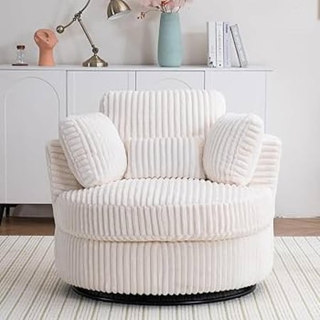 ريكة مفردة دوارة 360° من قماش الكوردروي الكريمي