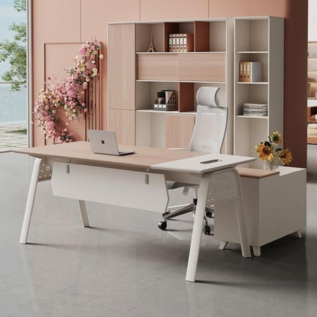 مكتب مدير مع خزانة جانبية – جزء من طقم المكتب العصري المتكامل