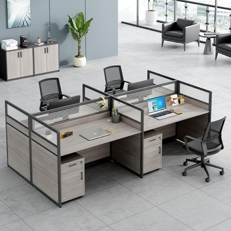 مكتب موظفين رباعي باللون الخشبي البني