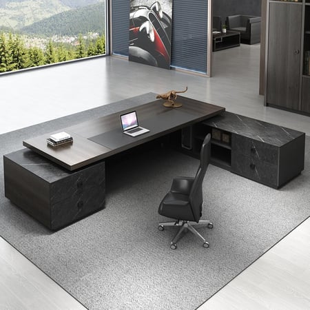 مكتب وخزانة بني  بتصميم مودرن أنيق وفخم للمكاتب.