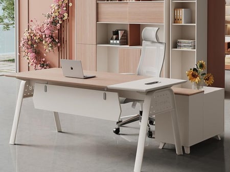 مكتب مدير مع خزانة جانبية – جزء من طقم المكتب العصري المتكامل