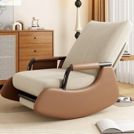 كرسي استرخاء نوردي هزاز – كرسي مريح للقيلولة والشرفة مع مسند قدم وجيوب تخزين