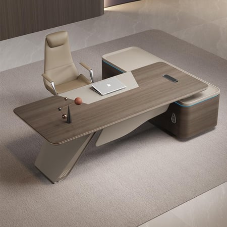 مكتب باللون الخشبي البني مع قواعد باللون البيج