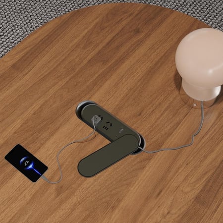 سطح مكتب خشبي مع منفذ كهرباء