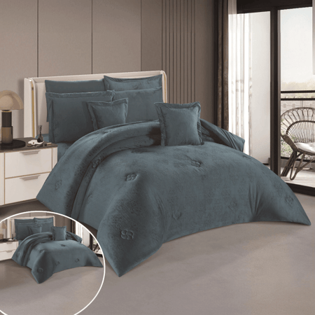 مفرش سيلا المخمل الشتوي 7 قطع نفرين  – دفء مترف بلمسة محفورة أنيقة