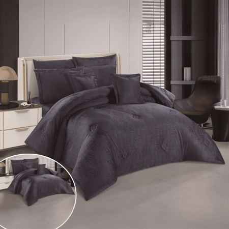 مفرش سيلا المخمل الشتوي 7 قطع نفرين  – دفء مترف بلمسة محفورة أنيقة