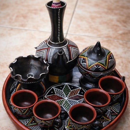 طقم الضيافة الاثيوبي التقليدي من الطين الطبيعي
