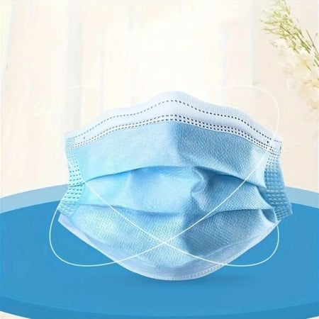 كمامات لون أزرق - حزمة من 300 قناع واقي قابل للتصرف للبالغين، حماية بتصفية 3 طبقات، بولي بروبيلين بلاستيكي، للاستخدام مرة واحدة