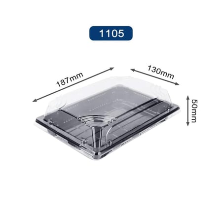 صحن تقديم بارد وحلى وورق عنب أسود مع غطاء شفاف – مثالي لحفظ الطعام بأمان طبق بلاستيك مستطيل كود 1105