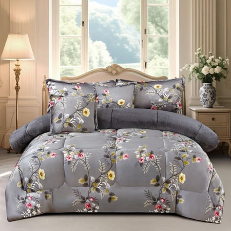 مفرش شتوي نفر ونص وجه مخمل مشجر وجه فرو 4 قطع / غاده