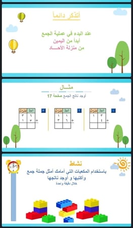 جمع عددين من رقمين مع عدد من رقم واحد او رقمين