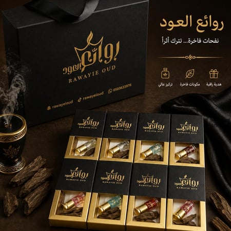 توزيعات المسك الفاخر  ومخلط دهن العود وكسرتين عود كلمنتان المحسن عدد 20 حبة 40 حبة