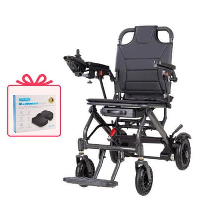 كرسي كهربائي قابل للطي فائق الخفة 16 كجم ببطارية ليثيوم يتحمل وزن حتى 100كجم + مقعد ميموري فوم هدية + ضمان عامين على الموتور